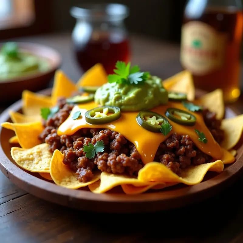 Nachos con Carne de Res, Queso Nacho, Jalapeños y Guacamole: Fiesta Mexicana en un Plato