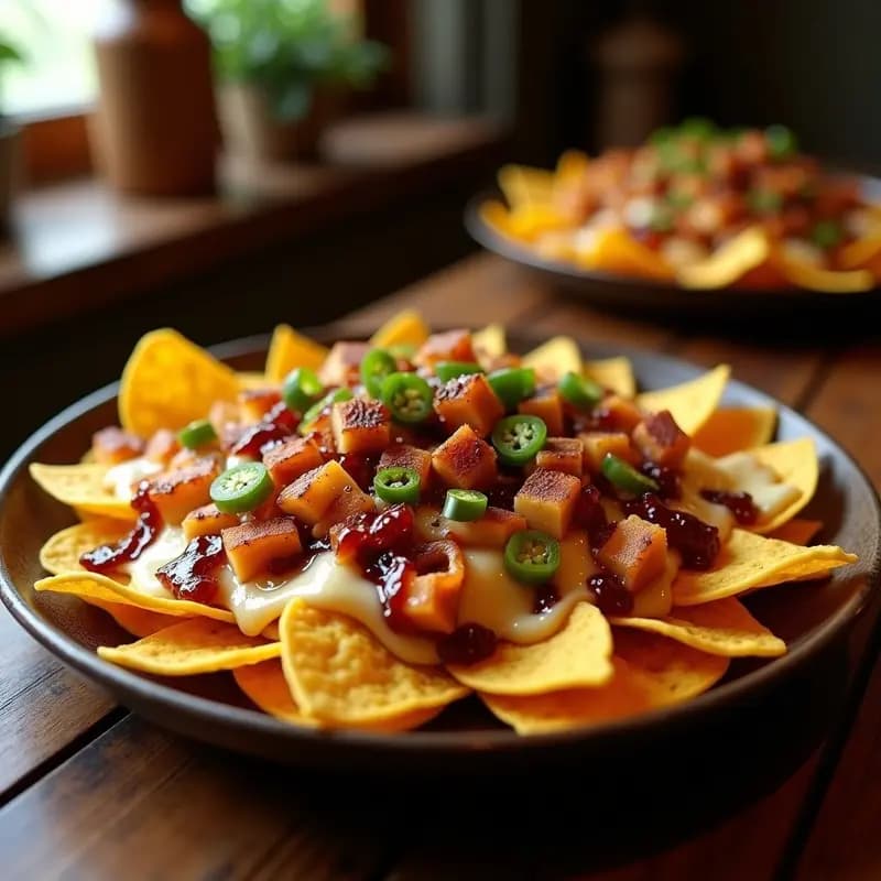 Nachos de Chicharrón con Queso Fundido Veteado de Mermelada de Higos y Foie Gras: Entrante Gourmet de Alta Caloría