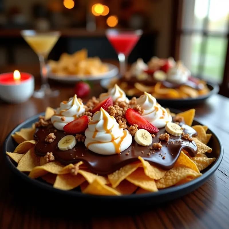 Nachos de Chocolates con Toppings de Frutas, Crema y Caramelo: Postre para Fiesta