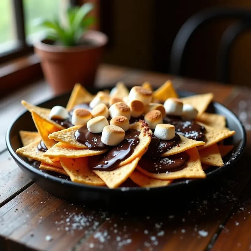 Nachos de Chocolate con Queso Fundido de Cacahuete y Marshmallows: Postre para Compartir