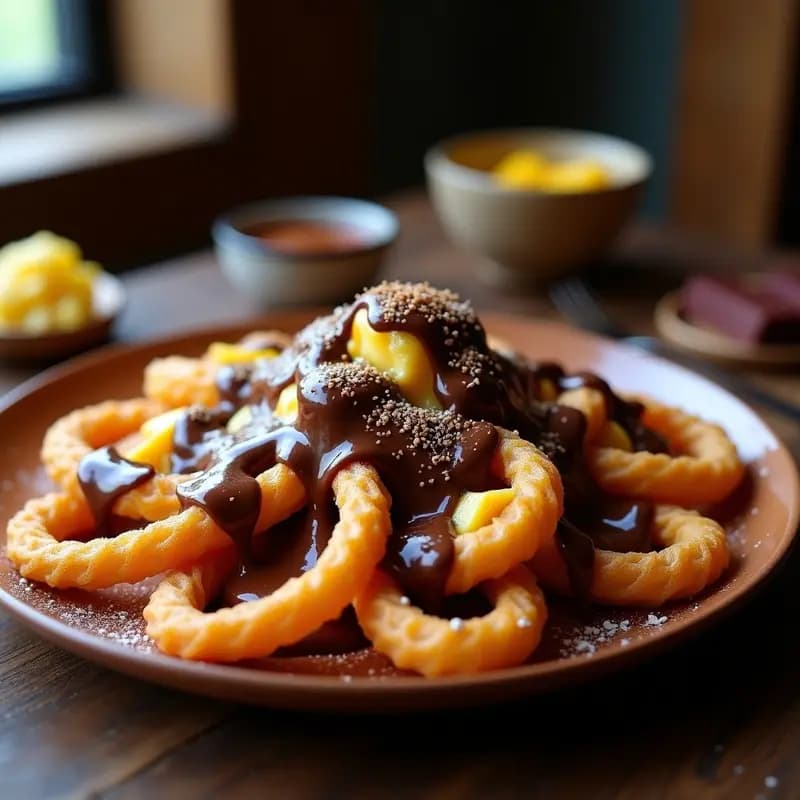 Nachos de Churros con Salsa de Chocolate y Queso Fundido: Snack Dulce-Salado para Compartir