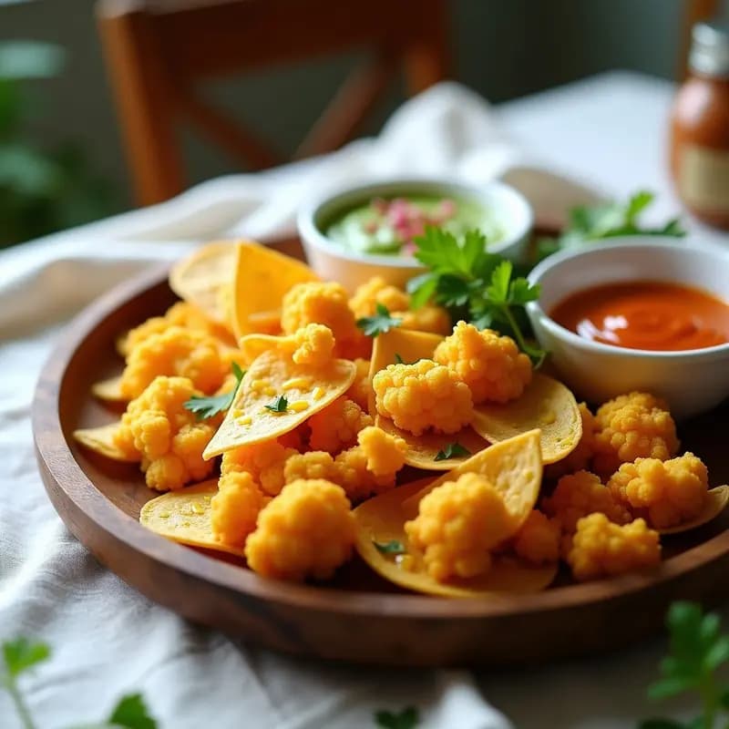 Nachos de Coliflor con Guacamole de Edamame y Salsa de Chipotle: Receta Keto en Airfryer
