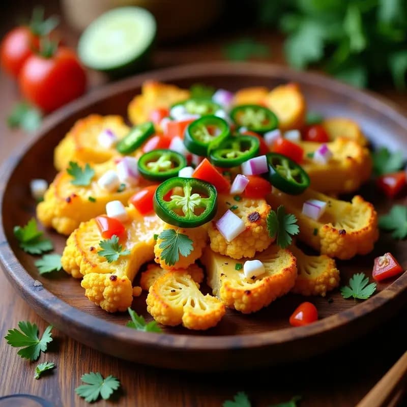 Nachos de Coliflor al Horno con Queso Vegano de Anacardos y Jalapeños en Escabeche