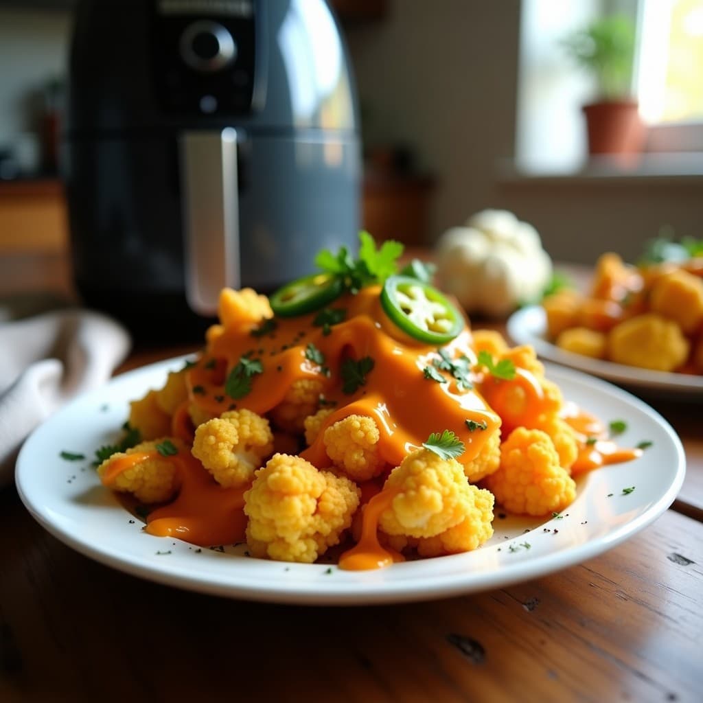 Nachos de Coliflor con Queso Fundido de Batata y Jalapeños: Receta Vegana en Airfryer