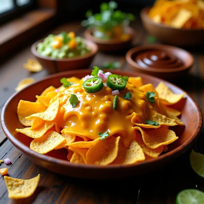 Nachos de Doritos con Queso Fundido, Guacamole de Mango y Salsa de Chocolate Picante: Receta Mexicana Locura Total