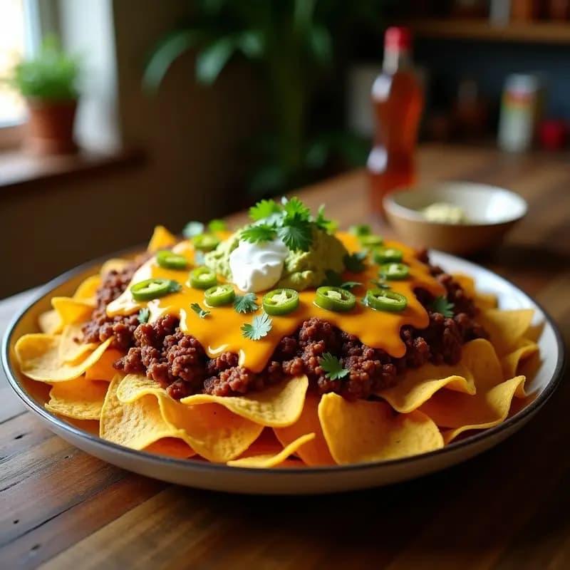 Nachos Gigantes con Carne Molida, Queso Cheddar, Guacamole y Sour Cream: Fiesta en un Plato