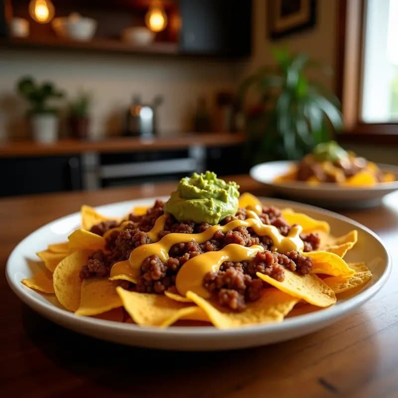 Nachos Gigantes con Capas de Carne, Queso Líquido y Guacamole de Aguacate Frito