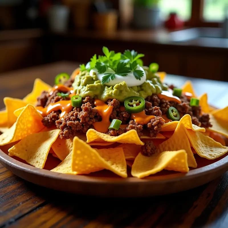 Nachos Gigantes con Queso Nacho, Guacamole y Carne Molida: El Snack Perfecto para Compartir