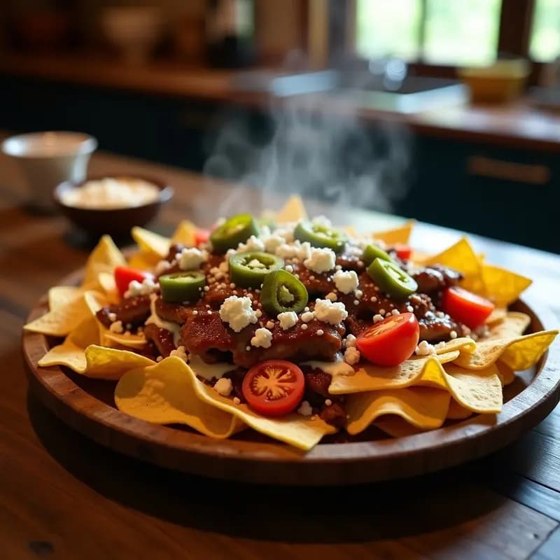 Nachos con Queso Azul Fundido y Trozos de Costilla de Cerdo Desmenuzada: Receta para Fiesta