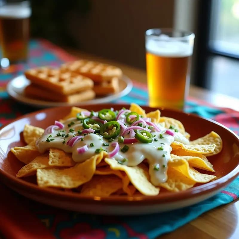 Nachos de Queso Azules con Waffles de Pollo: Receta Tex-Mex para Fiestas