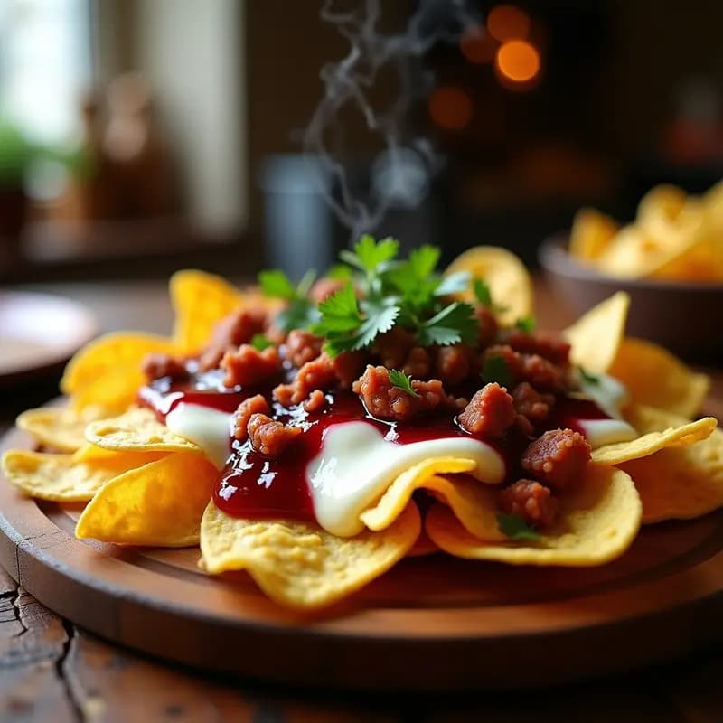 Nachos con Queso de Cabra Fundido, Chorizo y Mermelada de Arándanos: Receta Mexicana Gourmet