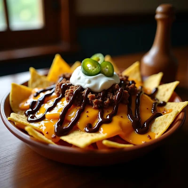 Nachos con Queso Fundido y Carne de Res en Salsa de Chocolate: Fusión Tex-Mex Extrema