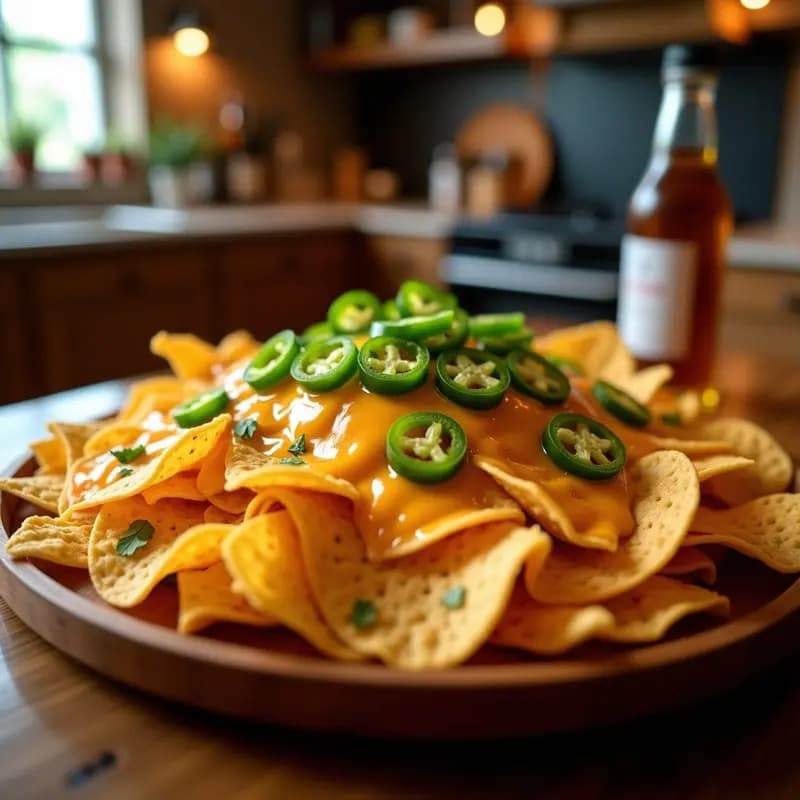 Nachos con Salsa de Queso Cheddar y Jalapeños en Almíbar de Miel y Chili: El Aperitivo que Enciende la Fiesta