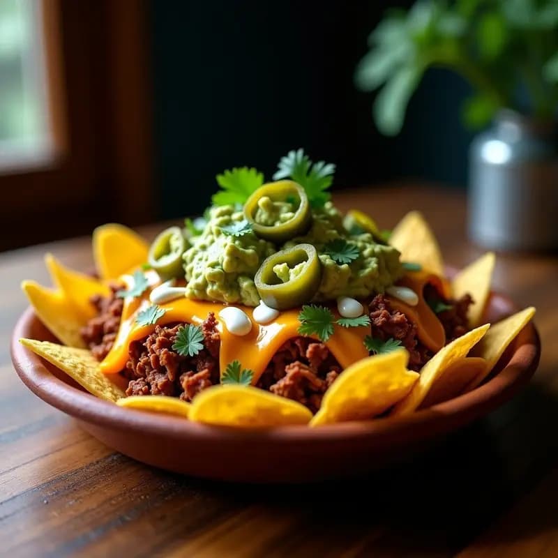 Nachos con Queso Cheddar, Guacamole y Carne de Res Desmenuzada: El Clásico Mejorado