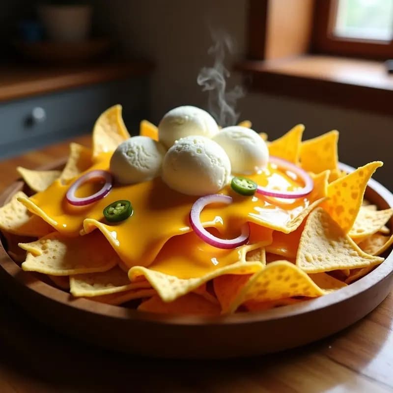 Nachos Gigantes con Queso Cheddar Derretido y Helado de Vainilla: El Postre-Salado que Revoluciona el Snack