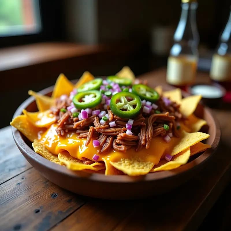 Nachos con Queso Cheddar Fundido y Toppings de Pulled Pork y Jalapeños: Receta para Compartir (o no)
