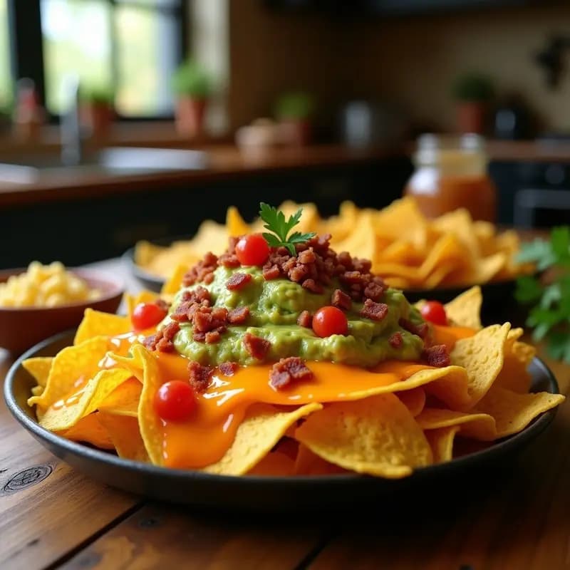 Nachos con Queso de Cheetos Fundido y Guacamole de Aguacate con Tocino: Snack Ultra Adictivo