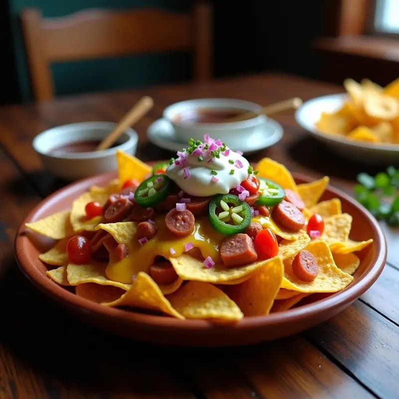 Nachos con Queso Líquido, Chorizo, Jalapeños y Salsa de Chocolate: El Snack Más Audaz