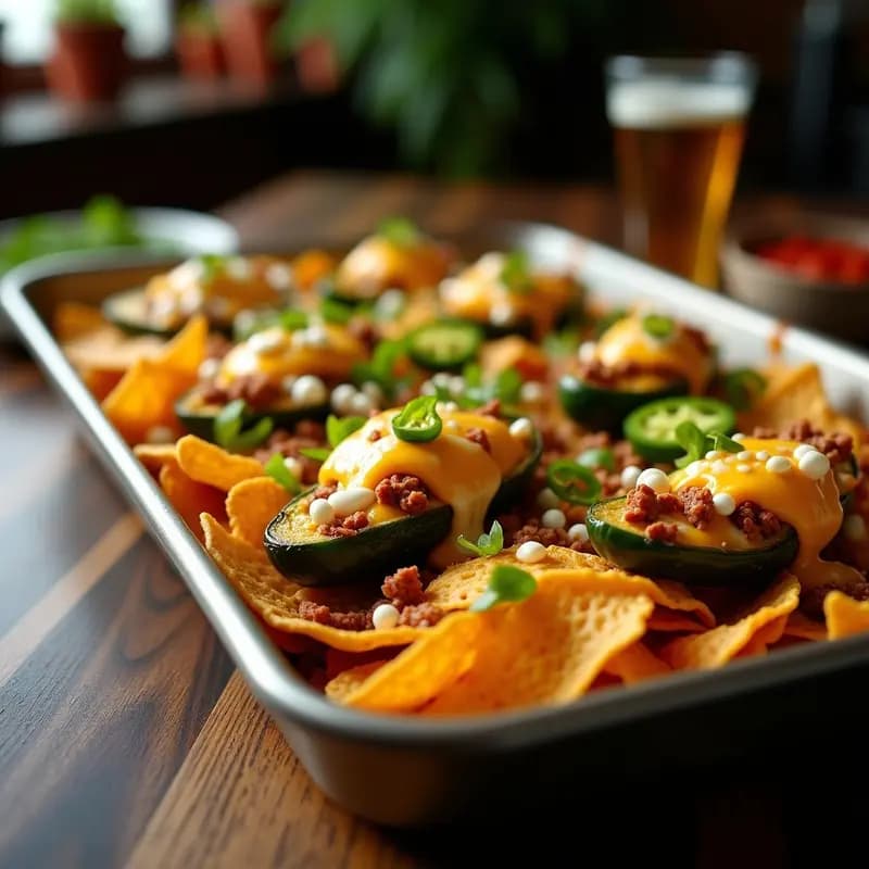 Nachos con Queso Fundido, Jalapeños Rellenos de Crema Agría y Carne Molida: Snack para Ver el Superbowl