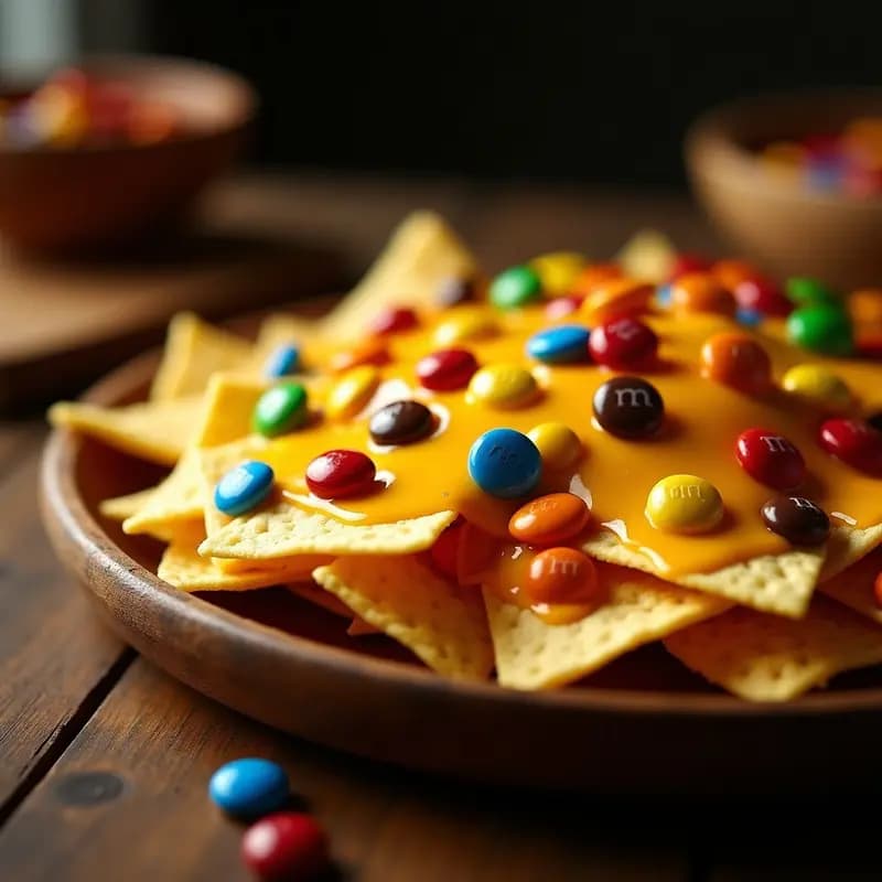 Nachos con Queso Fundido y Chocolates M&M’s: Snack Dulce-Salado para Películas