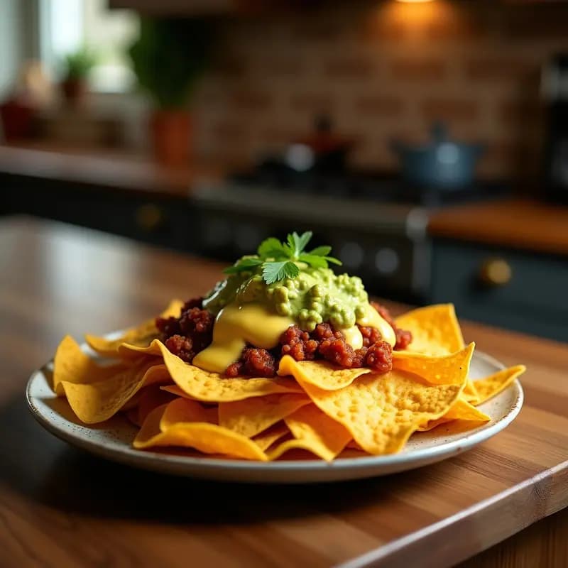 Nachos Gigantes con Queso Derretido, Guacamole y Chorizo: Fiesta de Sabores en una Bandeja