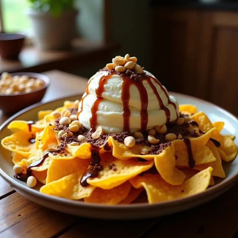 Nachos con Queso Líquido y Toppings de Helado y Sirope: Postre o Snack para Romper Todas las Reglas