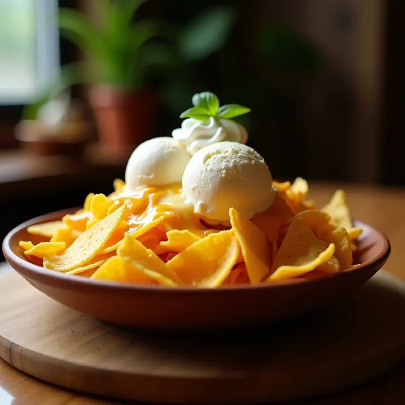 Nachos con Queso Fundido y Helado de Vainilla: Postre Salado-Dulce en 10 Minutos