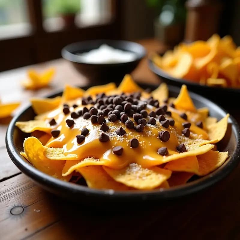 Nachos con Queso Líquido de Cheddar y Chispas de Chocolate: Aperitivo para Fiestas Locas
