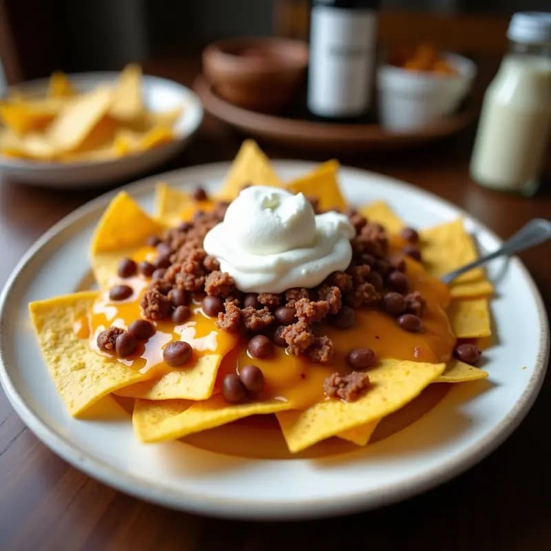 Nachos con Queso Líquido de Cheddar y pepper jack, Chorizo, Frijoles Refritos y Helado de Vainilla: El Snack Dulce-Salado Definitivo