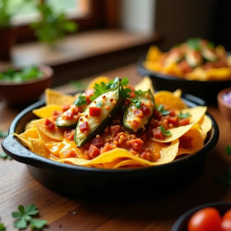 Nachos con Queso Líquido de Nacho, Chorizo Picante y Jalapeños Rellenos: Explosión de Sabores
