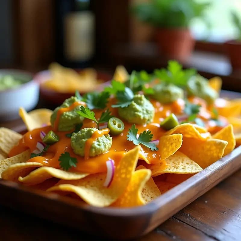 Nachos Voladores con Queso Líquido, Guacamole y Salsa Picante de Mango: El Aperitivo Más Adictivo