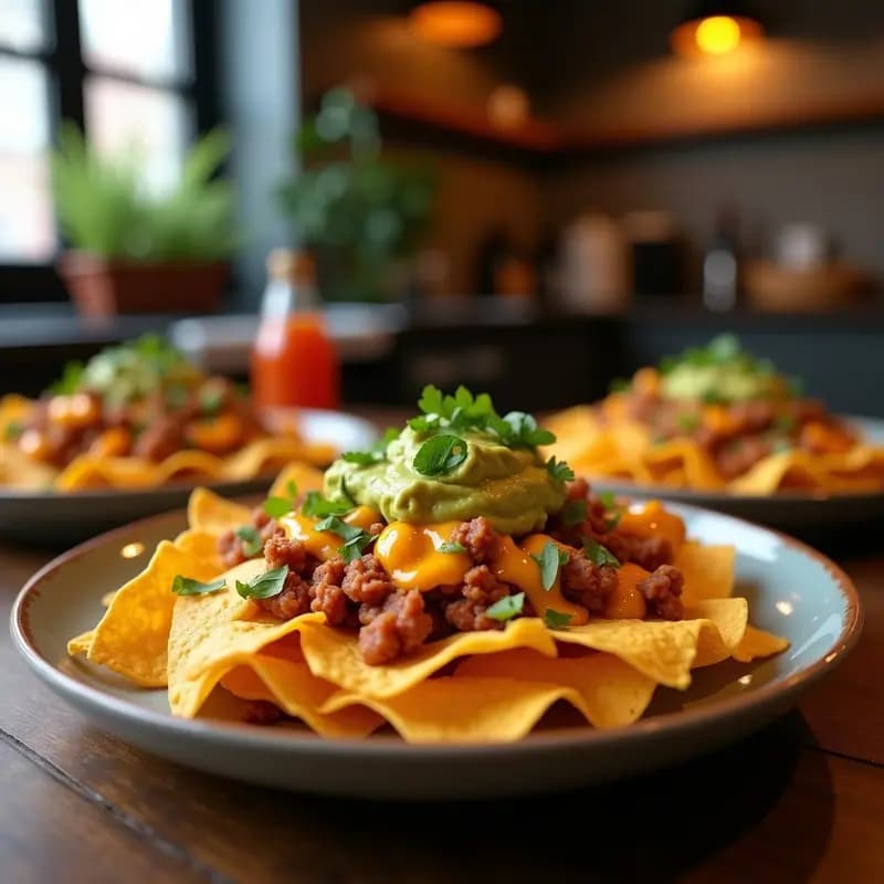 Nachos Volcán con Queso Cheddar Derretido, Guacamole y Chorizo: Snack Perfecto para Fiestas
