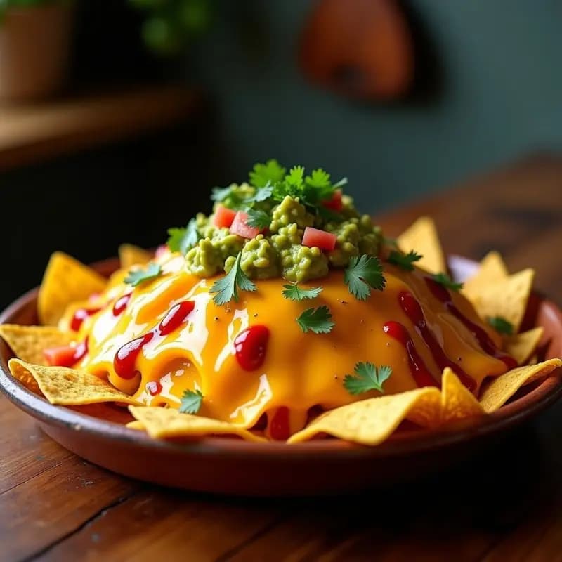 Nachos Volcano con Queso Cheddar Líquido y Guacamole de Aguacate Gigante: Montaña de Sabores