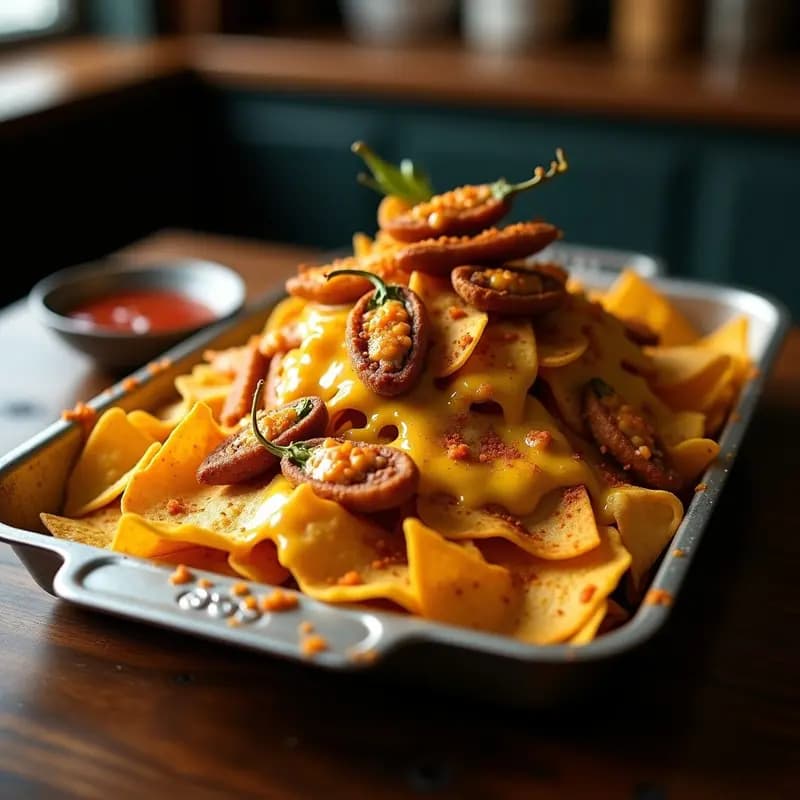 Nachos Volcano con Queso Cheddar y Jalapeños Rellenos de Carne: Montaña de Sabores Picantes
