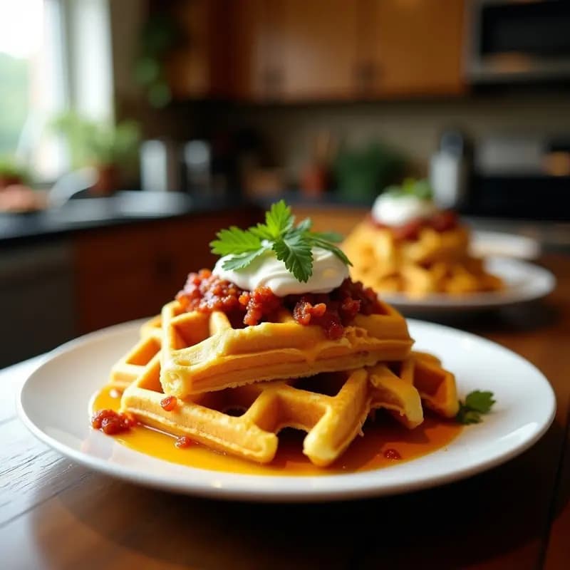 Nachos de Waffles con Queso Cheddar Fundido y Chorizo: Aperitivo de Desayuno y Cena