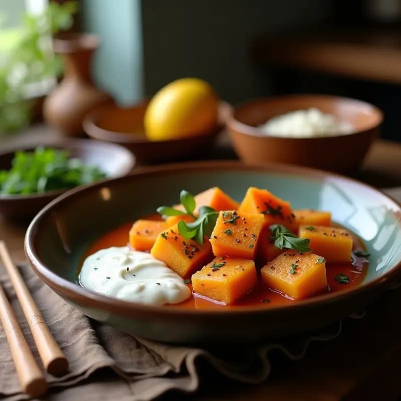 Ñame Asado con Especias de Ras el Hanout y Yogur de Coco: Receta Marroquí Vegana
