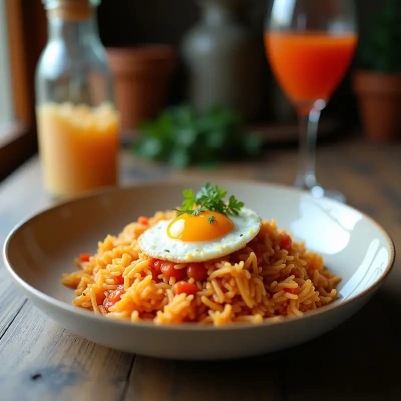 Nasi Goreng Indonecio con Huevo Frito y Sambal: Arroz Frito Picante y Sabroso