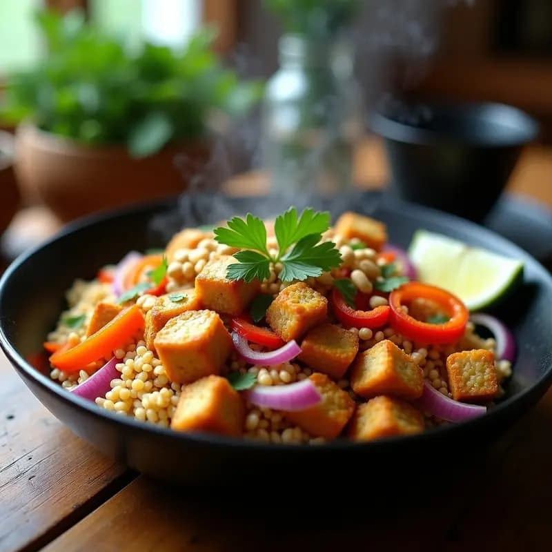 Nasi Goreng de Tempeh y Vegetales: Receta Indonecia Vegana y Alta en Fibra