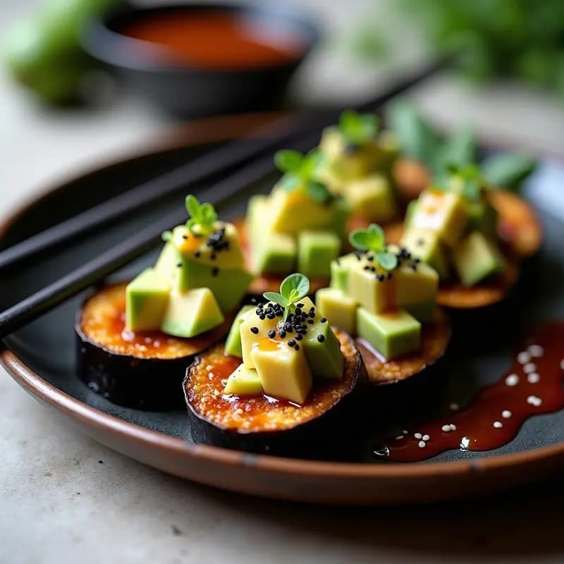 Nigiri de Berenjena Ahumada y Aguacate con Salsa Teriyaki: Sushi Vegano Sin Arroz