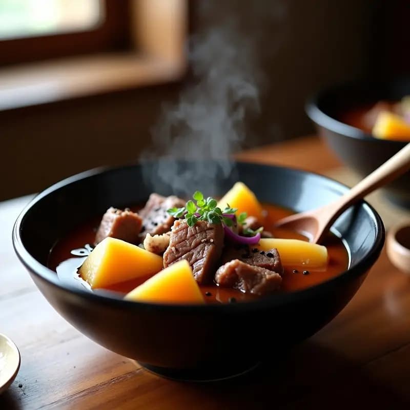 Nikujaga Japonés con Carne de Res y Batata Japonesa: Estofado Reconfortante en Olla Exprés