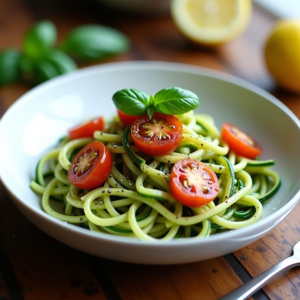 Noodles de Calabacín con Pesto de Albahaca y Tomates Cherry: Receta Low-Carb y Vegana en 10 Minutos