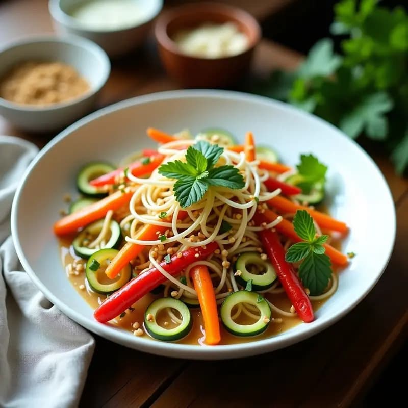 Noodles de Calabacín con Salsa de Cacahuete y Verduras: Receta Tailandesa Sin Gluten y Vegana