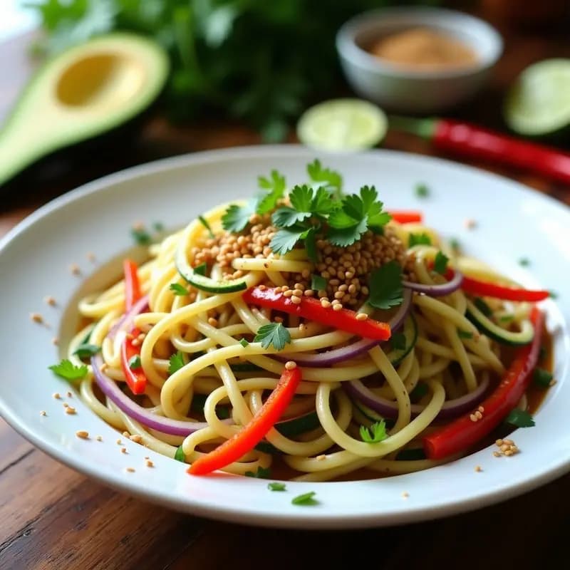 Noodles de Zucchini con Satay de Cacahuete: Receta Tailandesa Vegana y Crudivegana