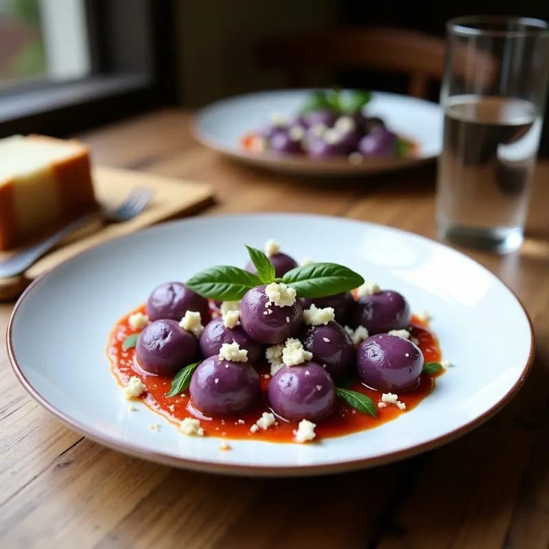 Ñoquis de Batata Morada y Queso Feta: Receta Italiana Sin Gluten y Colorida