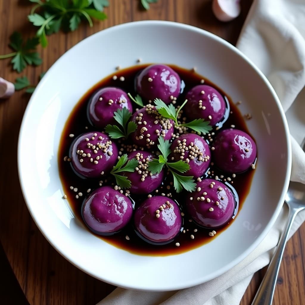 Ñoquis de Camote Morado y Semillas de Chía con Salsa de Ajo Negro: Receta Keto en 20 Minutos