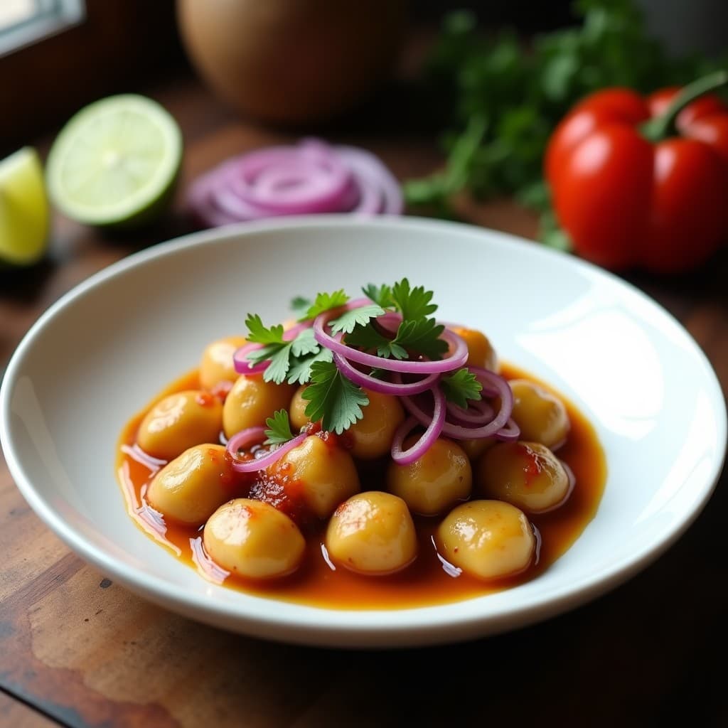 Ñoquis de Mandioca Morada con Salsa de Cacahuete y Chile: Receta Bolivia-Peruana Vegana en Airfryer