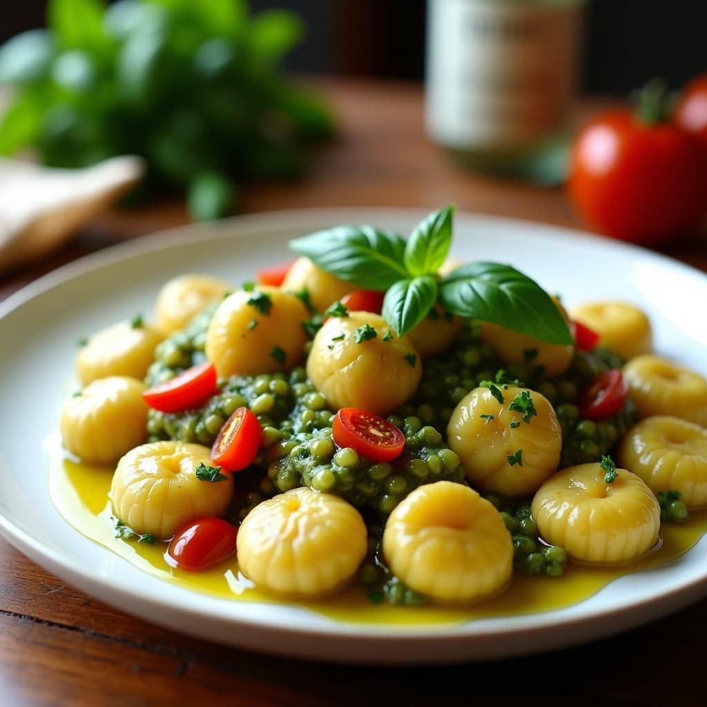 Ñoquis de Mandioca con Salsa de Pesto de Albahaca y Tomates Secos: Receta Española Vegana