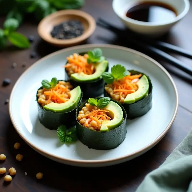 Nori Rolls con Aguacate y Surimi de Garbanzos: Receta Fusión Japonesa Vegana