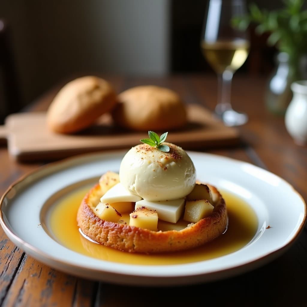 Normandía de Manzana y Queso Azul: Postre Francés Sin Horno con Reducción de Sidra