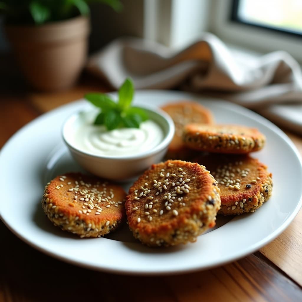 Nuggets de Berenjena y Semillas de Chía con Dip de Yogur y Menta: Receta en Airfryer Sin Harina